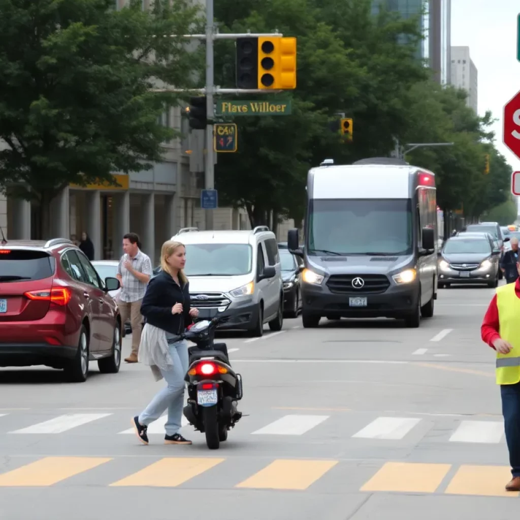 Charlotte traffic scene emphasizing pedestrian safety