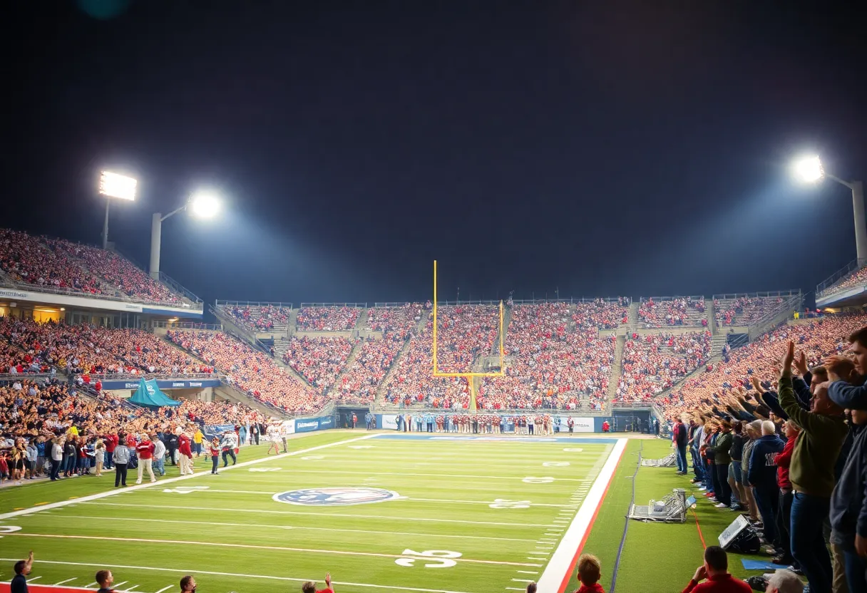 Spectators enjoying the high school football game at Bank of America Stadium